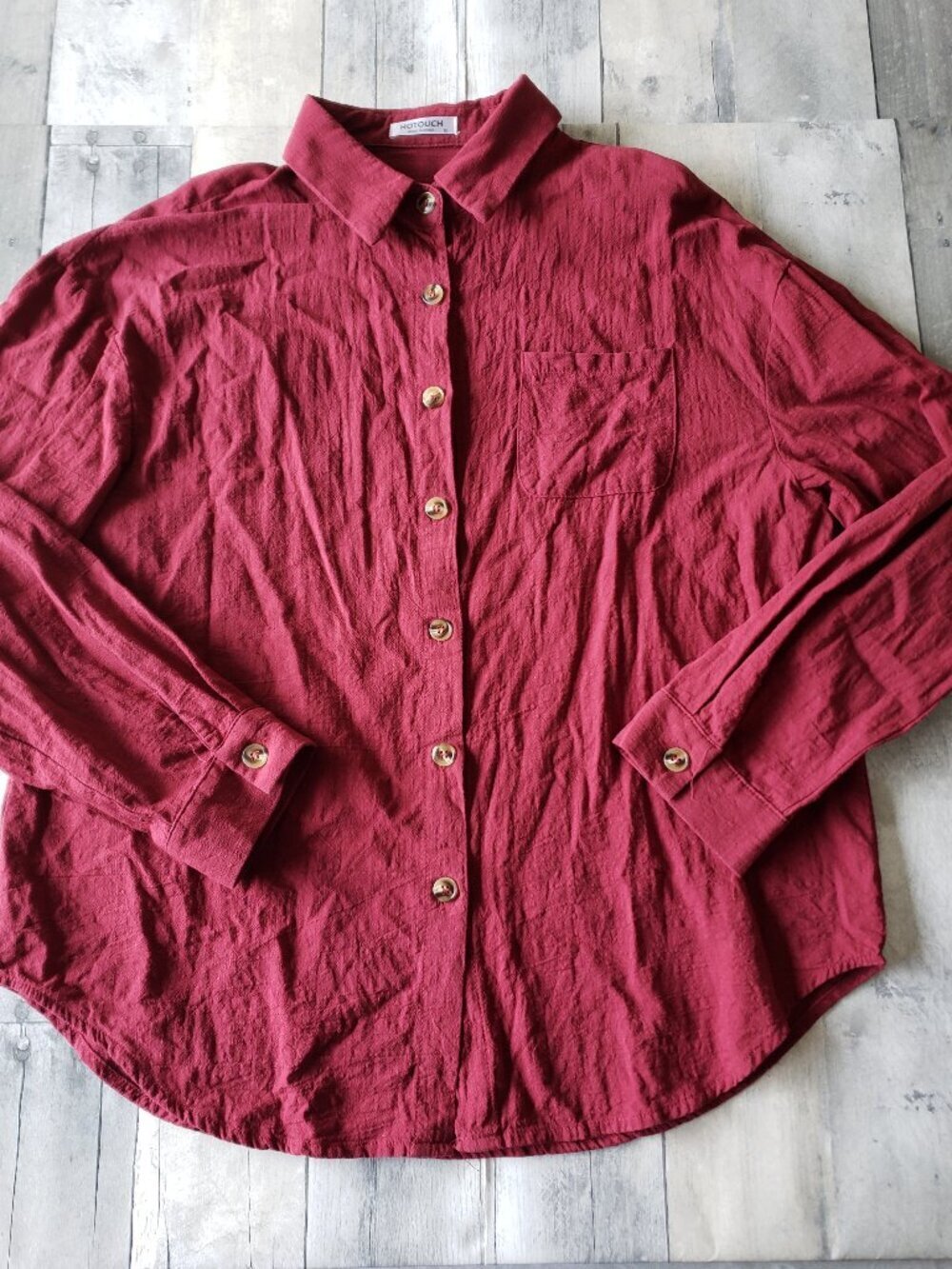 Hotouch Women's Dark Red Button Down Gaze Type Shirt - Size M